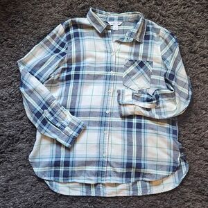 Old Navy XL Patterned Flannel Classic button down long sleeve Shirt blue white